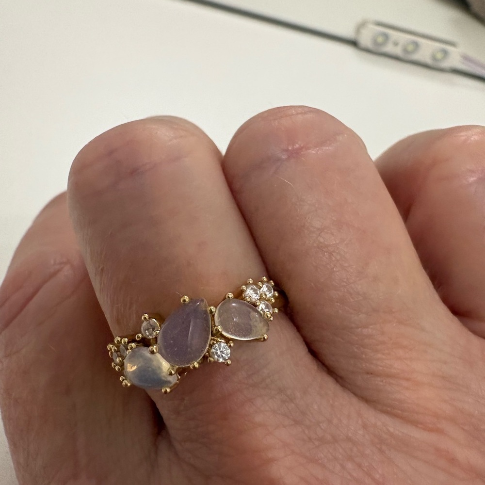 Celestial Moonstone Ring – Delicate Gold Stackable Band - Picture 5 of 5